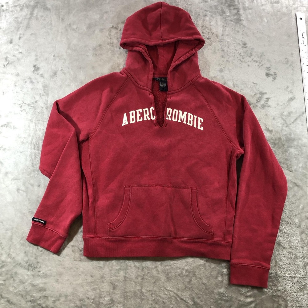 Vintage Abercrombie & Fitch Hoodie Sweatshirt Womens Large Red Y2K